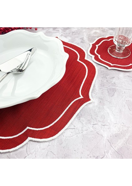 Bordo Renkli Beyaz Çift Sargı Nakışlı 2 Parça Set Amerikan Servis ve Kokteyl Peçetesi modelleri