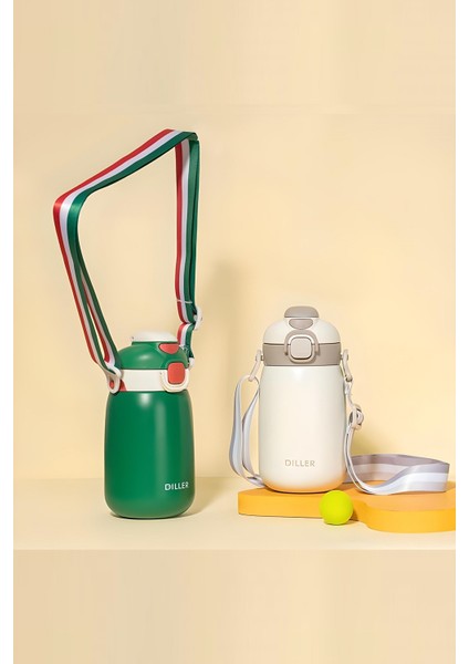 Dıller Tek Kapak Çift Kullanım Pipetli/pipetsiz 420ML Askılı Çelik Su Matarası 6 Saat Sıcak/soğuk
