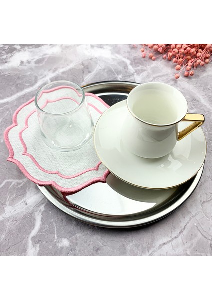 Pembe Renkli Çift Sargı Nakışlı 4 Parça Set Amerikan Servis ve Kokteyl Peçetesi modelleri