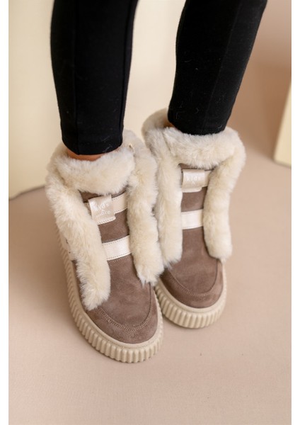 Lana Kürk Detaylı Deri Kız Çocuk Bot Kum Rengi fiyatları