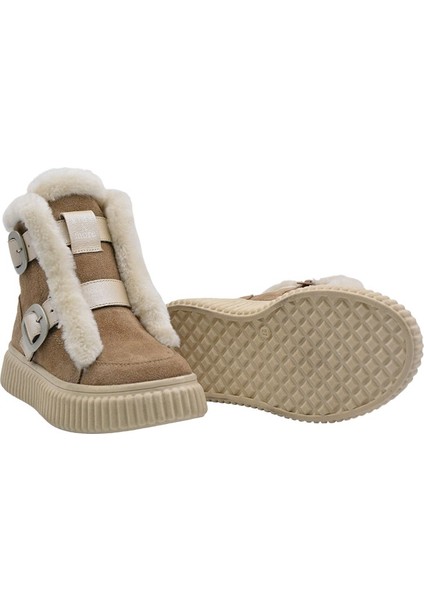 Lana Kürk Detaylı Deri Kız Çocuk Bot Kum Rengi modelleri