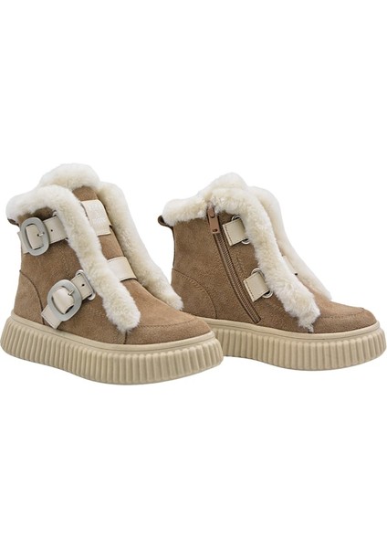 Lana Kürk Detaylı Deri Kız Çocuk Bot Kum Rengi indirimleri