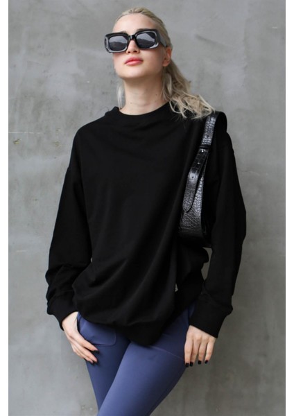 Siyah Basic Oversize Kadın Sweatshirt MG168610