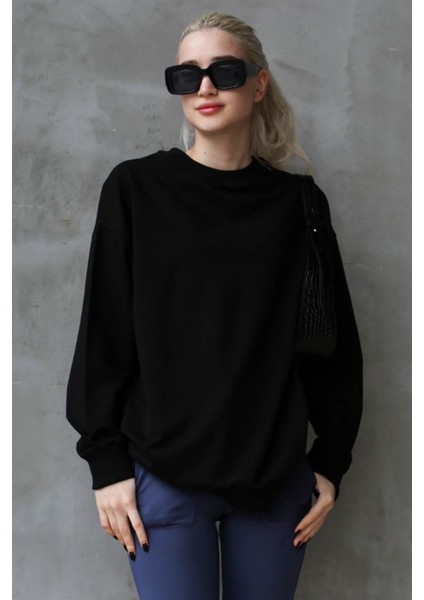 Siyah Basic Oversize Kadın Sweatshirt MG168610