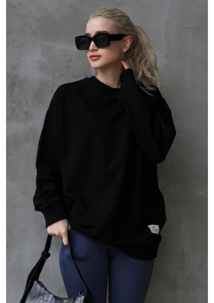 Siyah Basic Oversize Kadın Sweatshirt MG168610