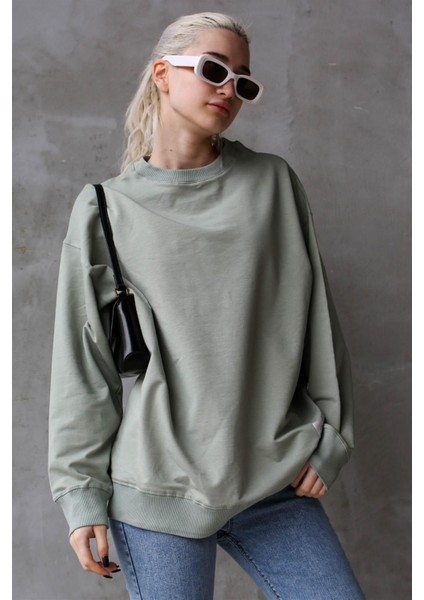 Mint Yeşili Basic Oversize Kadın Sweatshirt MG168610 modelleri