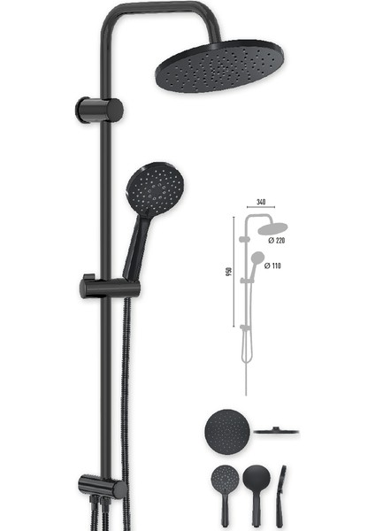 Duş Seti Sistemi Siyah Nobel Jet Black VS-2415