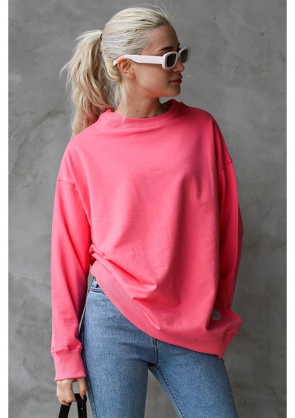 Pembe Basic Oversize Kadın Sweatshirt MG168610