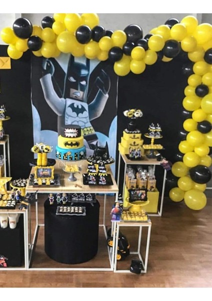 Batman Temalı Doğum Günü Balon Zinciri 100 Adet Balon ve Batman Maskesi