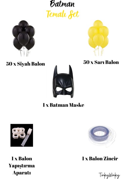 Batman Temalı Doğum Günü Balon Zinciri 100 Adet Balon ve Batman Maskesi modelleri