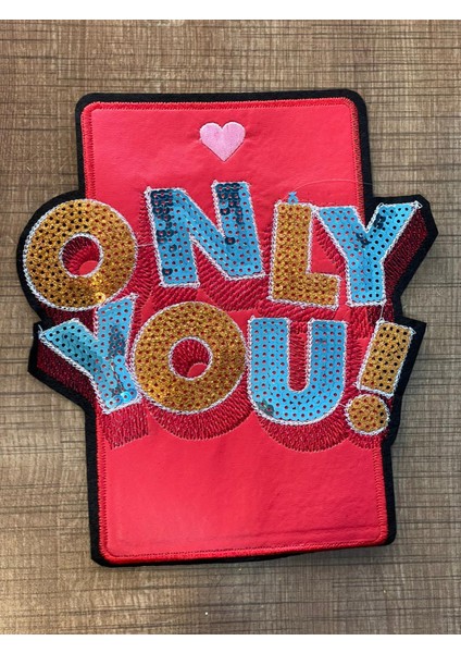 20X18 cm Deri Kırmızı Only You Yazılı Payetli Aplike Arma Yama Dikiş Aksesuarı