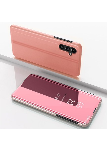 Samsung Galaxy A14 5g Pembe Sakız Için Kaplama Ayna Deri Kılıf (Yurt Dışından)