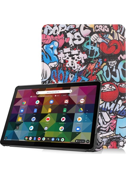 Lenovo Duet Chromebook Için Boyalı Desen Deri Kılıf Graffiti (Yurt Dışından)