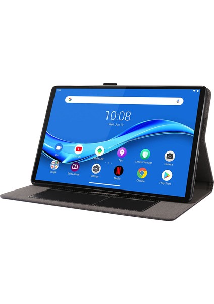 Lenovo M10 Için Plus 2 Katlı Pu Deri Çantası Siyah (Yurt Dışından)