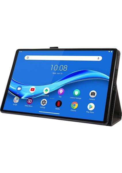 Lenovo M10 Için Plus 2 Katlı Pu Deri Çantası Siyah (Yurt Dışından)