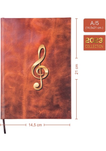 Müzik Defteri - Sol Anahtarlı, Kesik Çizgili - %100 El Yapımı, El Dikişi (İplik Dikiş) Deri Görünümlü "Benzersiz Ürün" A/5 Kahve indirimleri