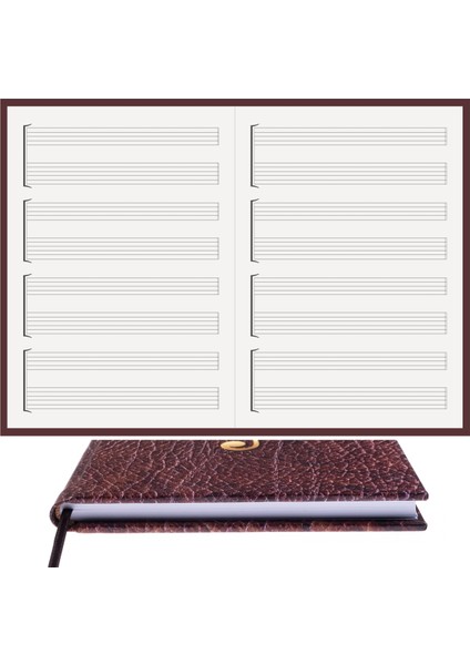 Gitar Nota Defteri - Anahtarsız Tırnaklı - %100 El Yapımı, El Dikişi (İplik Dikiş) Deri Görünümlü "Benzersiz Ürün" A/5 B.Kahve