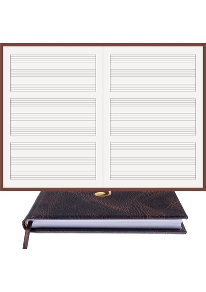 Müzik Defteri - Anahtarsız, Kadro Üçlü Sistem - %100 El Yapımı, El Dikişi (İplik Dikiş) Deri Görünümlü "Benzersiz Ürün" A/5 Kahve