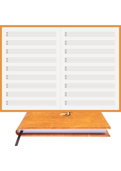 Müzik Defteri - Fa Anahtarlı - %100 El Yapımı, El Dikişi (İplik Dikiş) Deri Görünümlü "Benzersiz Ürün" A/5 Kavun