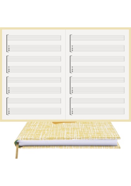 Gitar Nota Defteri - Boş ve TAB Anahtarlı %100 El Yapımı, El Dikişi (İplik Dikiş) Kuşe Baskı "Benzersiz Ürün" A/5 Kuş Sarı