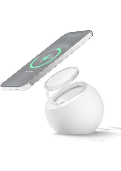 Silikon Pelet Magsaafe Manyetik Şarj Tutucu iPhone 12 Serisi Için (Beyaz) (Yurt Dışından)