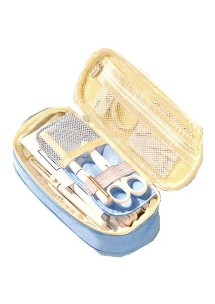 Esnek Kalem Kılıfı Büyük Kapasite Örgü Kalem Kılıfı (Açık Mavi) (Yurt Dışından)