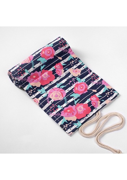 2 Pcs 36 Delik Kırmızı Gül Canvaspen Perde Kalem Silindir Çantası Eskiz Renk Kırtasiye Kalem Kutusu (Yurt Dışından)