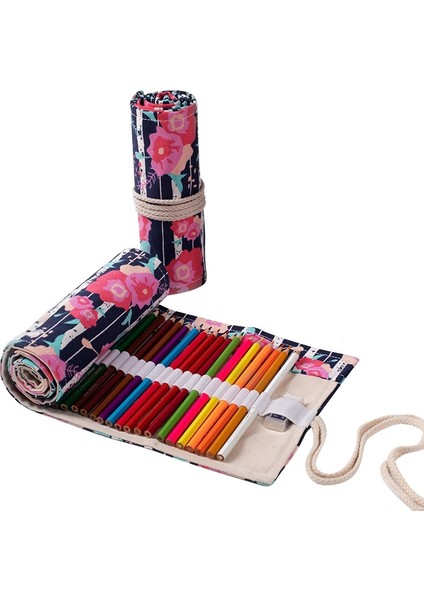 2 Pcs 24 Delik Kırmızı Gül Canvaspen Perde Kalem Silindir Çantası Eskiz Renk Kırtasiye Kalem Kutusu (Yurt Dışından) fiyatları