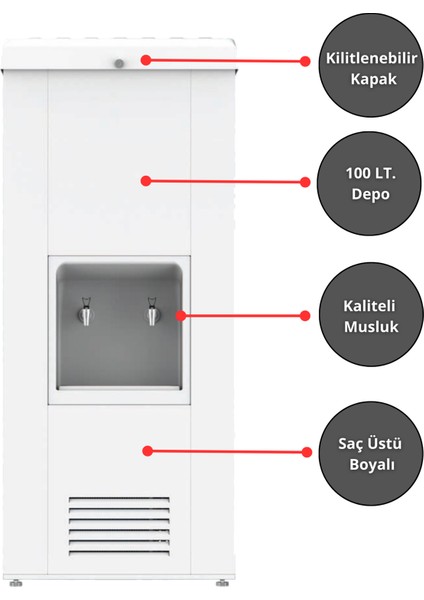 Sanayi Tipi Sebil 100 Lt. Soğutmalı Arıtmalı Beyaz Boyalı Endüstriyel Su Sebili