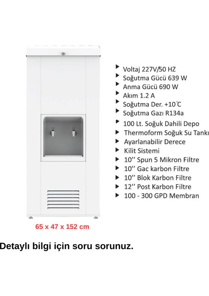 Sanayi Tipi Sebil 100 Lt. Soğutmalı Arıtmalı Beyaz Boyalı Endüstriyel Su Sebili