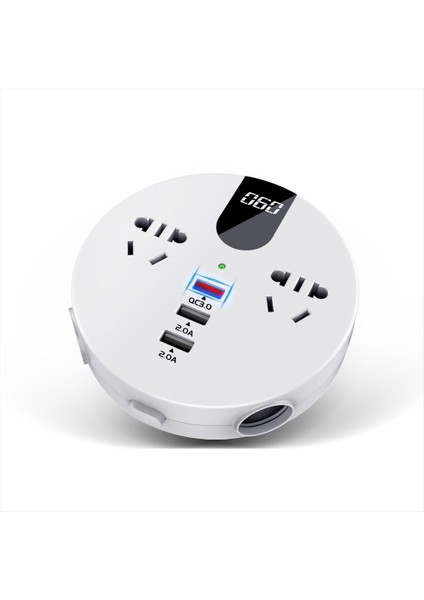 Qc3.0 Araba 12 V 24 V 110 V 220 V Çok Fonksiyonlu Invertör (Beyaz Yuvarlak) (Yurt Dışından)