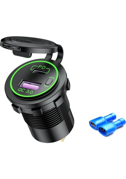 Araba Motosiklet Gemi Modifiye USB Şarj Su Geçirmez Pd + Qc3.0 Hızlı Şarj, Model: Terminal ile Yeşil Işık (Yurt Dışından)