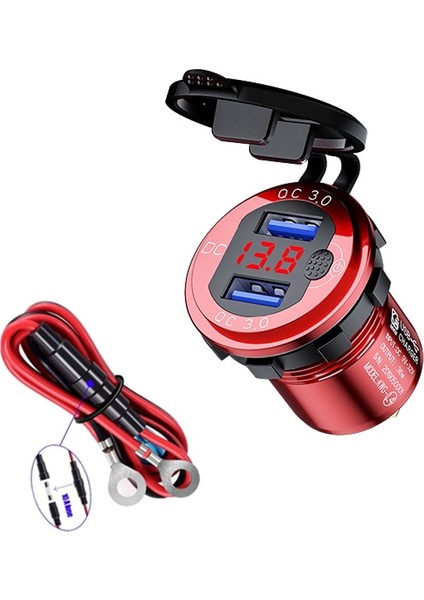 Araba USB Şarj Cihazı Altın Kabuk Yeşil Işık Terminal Özellikleri Ile: 60CM Hattı Kırmızı Shell Kırmızı Işık (Yurt Dışından)