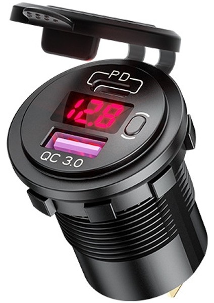 12 V ile Değiştirilmiş Araba USB Şarj Voltaj Göstergesi Pd Qc3.0 Soket (Kırmızı Işık) (Yurt Dışından)