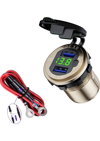 Araba USB Şarj Cihazı Altın Kabuk Yeşil Işık Terminal Özellikleri: 60CM Hattı ile Altın Kabuk Yeşil Işık (Yurt Dışından)