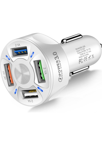 2 Adet BK-358 3A Qc3.0 4usb Araç Şarj Bir Dört Cep Telefonu Araç Şarj Cihazı (Beyaz) (Yurt Dışından)