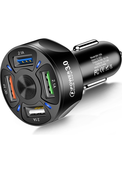 2 Adet BK-358 3A Qc3.0 4usb Araç Şarj Bir Dört Cep Telefonu Araç Şarj Cihazı (Siyah) (Yurt Dışından)