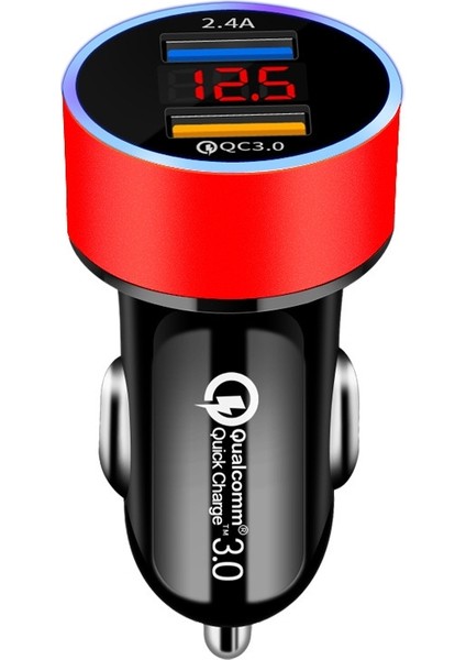 2 Adet Alüminyum Yüzük Ekran Araç Şarj Qc3.0 + 2.4A Alüminyum Alaşım Çok Fonksiyonlu Halo Dijital Ekran Araç Şarj (Şampanya Kırmızı) (Yurt Dışından)