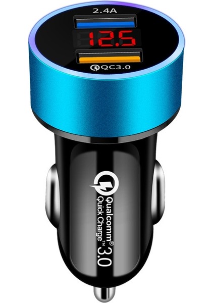 2 Adet Alüminyum Halka Ekran Araç Şarj Qc3.0 + 2.4A Alüminyum Alaşım Çok Fonksiyonlu Halo Dijital Ekran Araç Şarj (Safir Mavi) (Yurt Dışından)