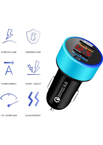 2 Adet Alüminyum Halka Ekran Araç Şarj Qc3.0 + 2.4A Alüminyum Alaşım Çok Fonksiyonlu Halo Dijital Ekran Araç Şarj (Safir Mavi) (Yurt Dışından) modelleri