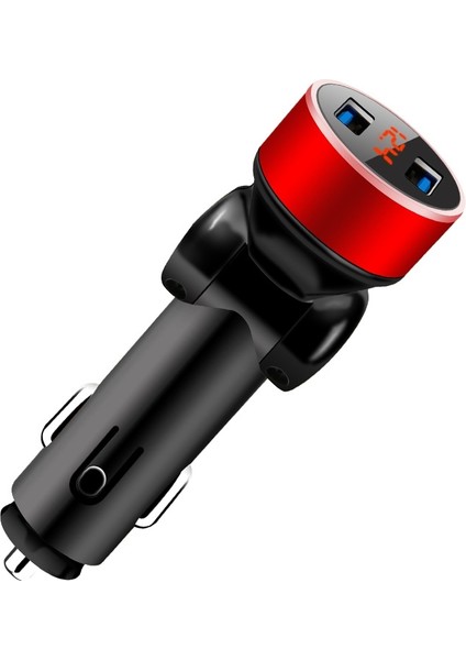 2 Adet Alüminyum Halka Dönen Dijital Ekran Araç Şarj Çift USB Çok Fonksiyonlu Ekran Hızlı Şarj 3.1A Araç Şarj Cihazı (Şampanya Kırmızı) (Yurt Dışından)