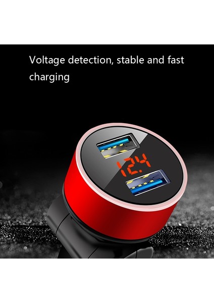 2 Adet Alüminyum Halka Dönen Dijital Ekran Araç Şarj Çift USB Çok Fonksiyonlu Ekran Hızlı Şarj 3.1A Araç Şarj Cihazı (Şampanya Kırmızı) (Yurt Dışından) modelleri