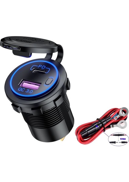 Araba Motosiklet Gemi Modifiye USB Şarj Su Geçirmez Pd + Qc3.0 Hızlı Şarj, Model: 60CM Hat ile Mavi Işık (Yurt Dışından)