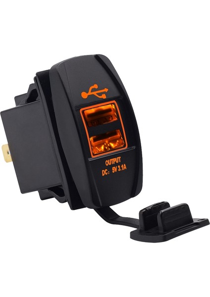 Araba Su Geçirmez Çift USB Şarj DC12-24V 3.1A, LED Gösterge Işık (Turuncu Işık) ile (Yurt Dışından)