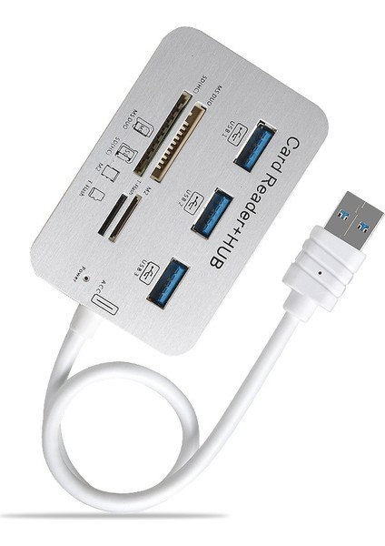 619-3.0 3 Bağlantı Noktası Hub 4 Bağlantı Noktası Kartı Okuyucusu Bir Ila Üç Yüksek Hızlı USB 3.0 Hub Ayırıcı (Beyaz) (Yurt Dışından)