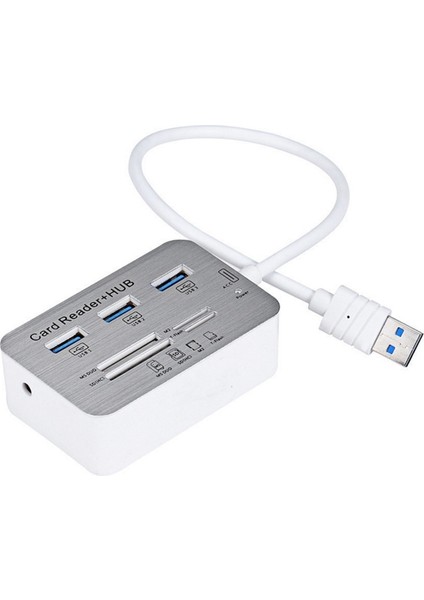 619-3.0 3 Bağlantı Noktası Hub 4 Bağlantı Noktası Kartı Okuyucusu Bir Ila Üç Yüksek Hızlı USB 3.0 Hub Ayırıcı (Beyaz) (Yurt Dışından)