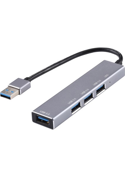 3019 4 x USB 3.0 - USB 3.0 Alüminyum Alaşım Hub Adaptörü LED Göstergeli (Gümüş Gri) (Yurt Dışından)