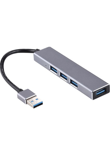 3019 4 x USB 3.0 - USB 3.0 Alüminyum Alaşım Hub Adaptörü LED Göstergeli (Gümüş Gri) (Yurt Dışından)