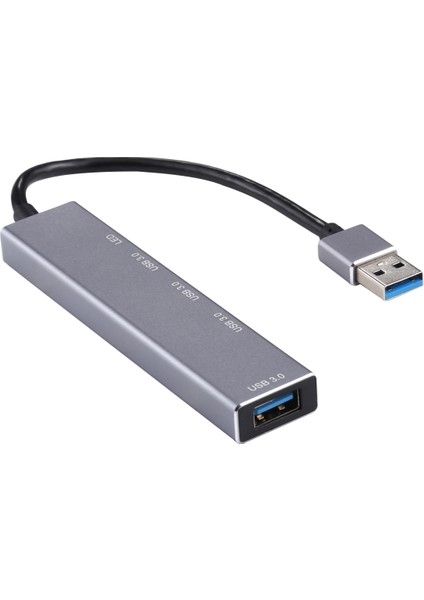 3019 4 x USB 3.0 - USB 3.0 Alüminyum Alaşım Hub Adaptörü LED Göstergeli (Gümüş Gri) (Yurt Dışından)