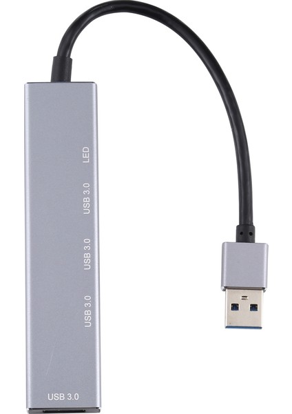 3019 4 x USB 3.0 - USB 3.0 Alüminyum Alaşım Hub Adaptörü LED Göstergeli (Gümüş Gri) (Yurt Dışından)